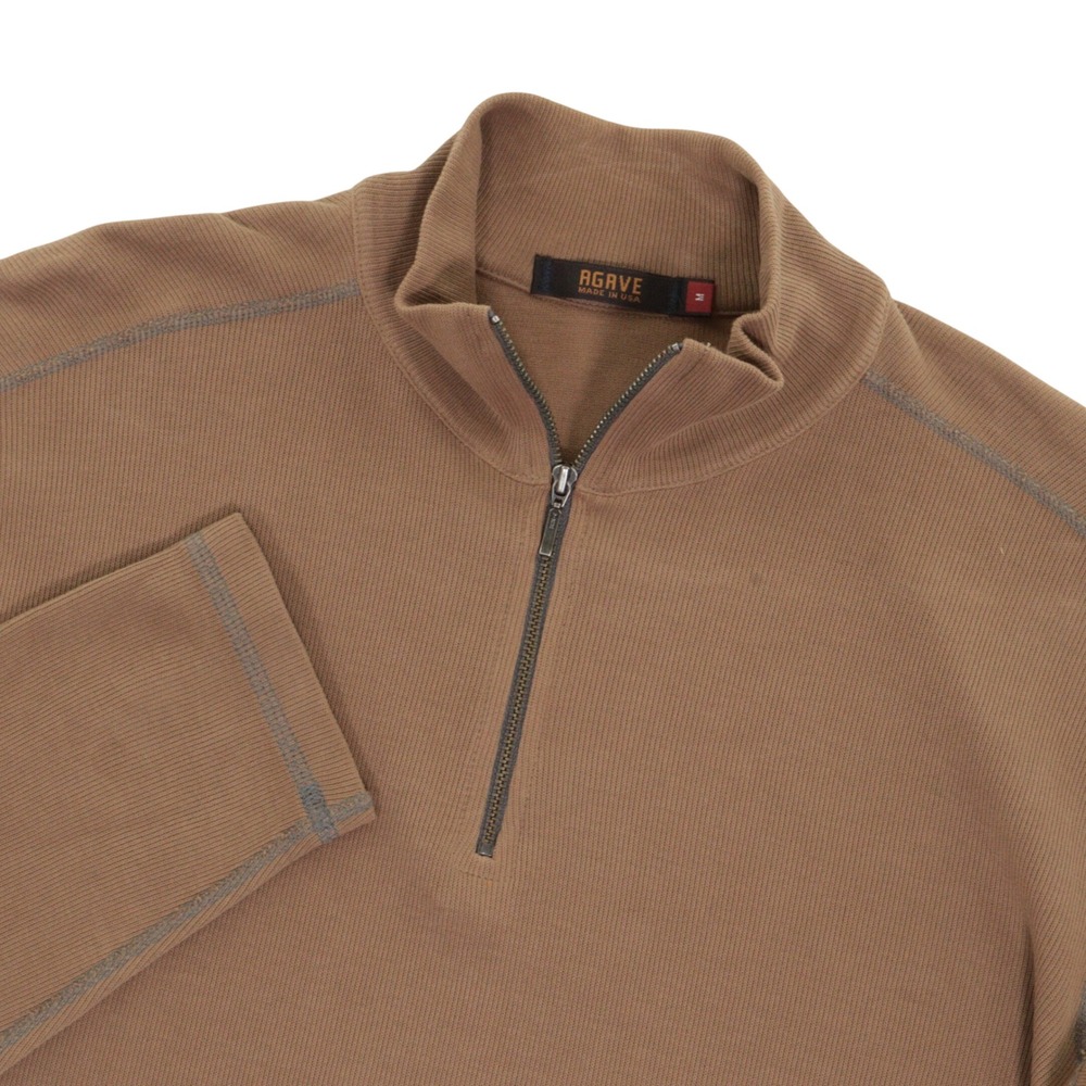 Agave Broken Arrow Long Sleeve Shirt Men M Ribbed Quarter Zip AgaveLux Tan USA